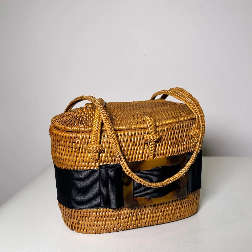 Chic Tan Woven Mini Bag with Black Accent - Picture 7 of 15